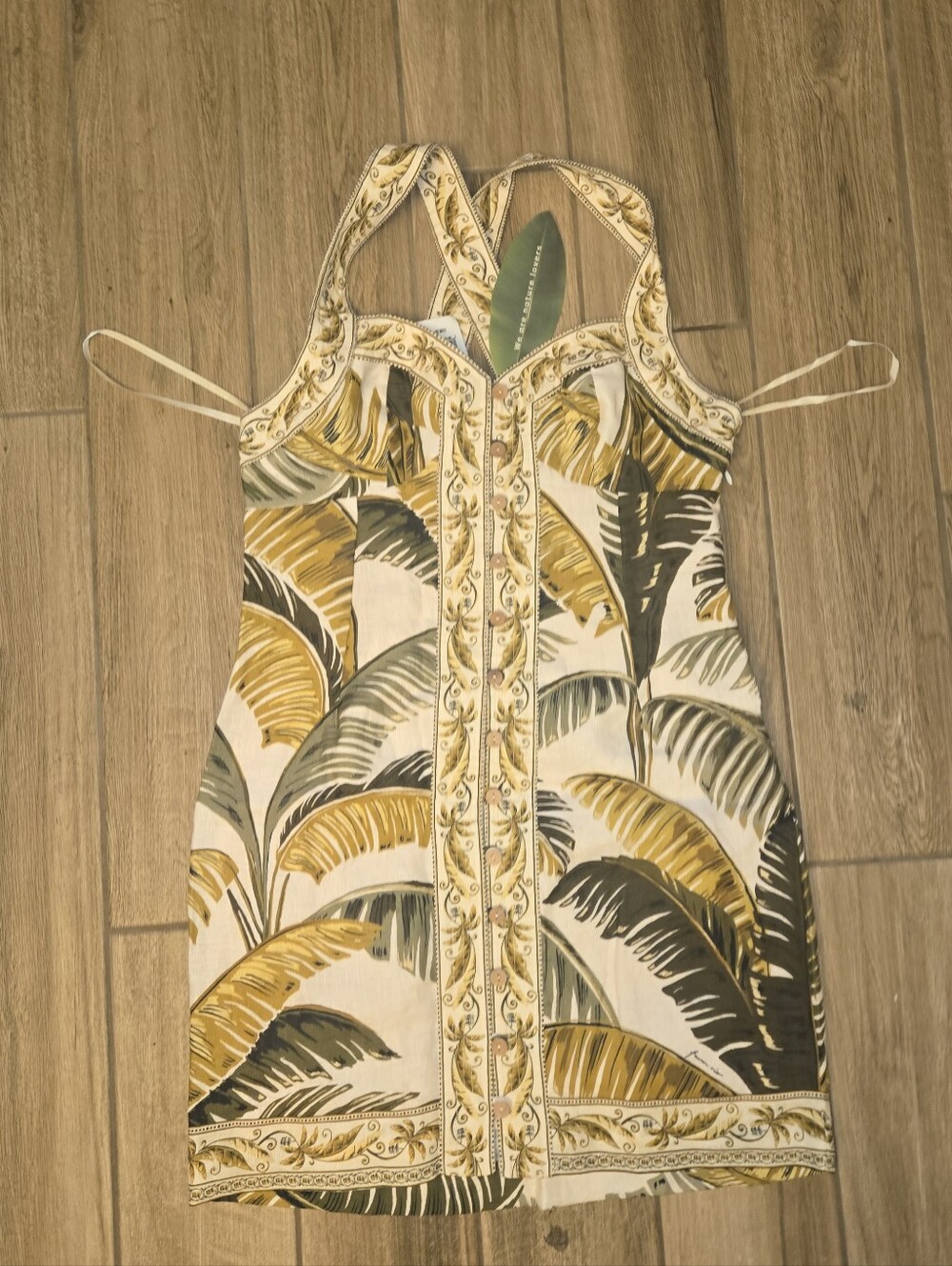 FARM Rio White Dress with Yellow, Olive and Brown Palm Print - Picture 7 of 14